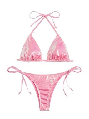 SHEIN Pink Shimmer Triangle Tie-Side Bikini Size XL